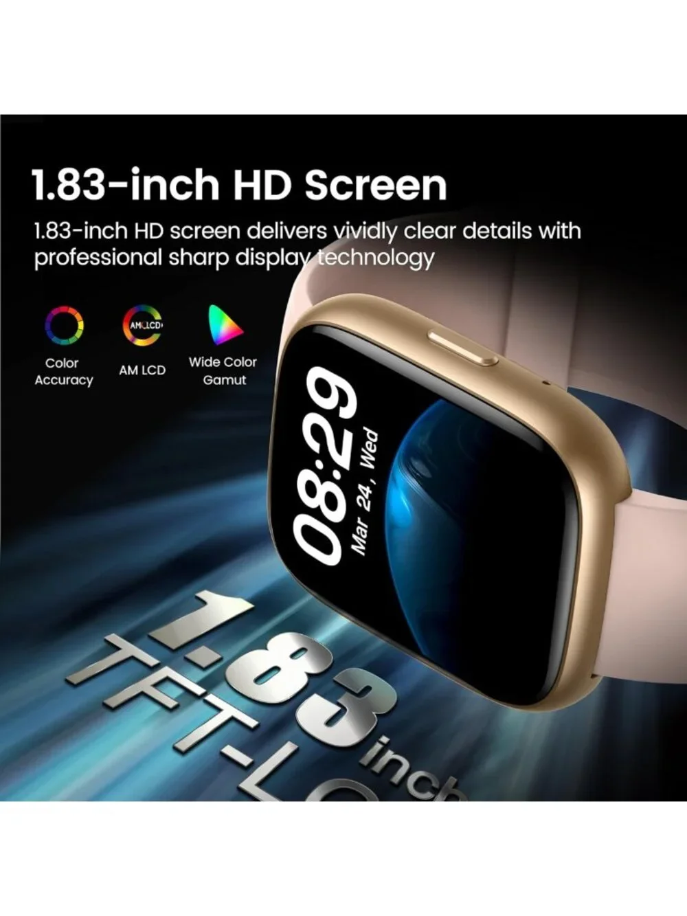 Stylish Pink Smart Watch with Alexa, 1.83